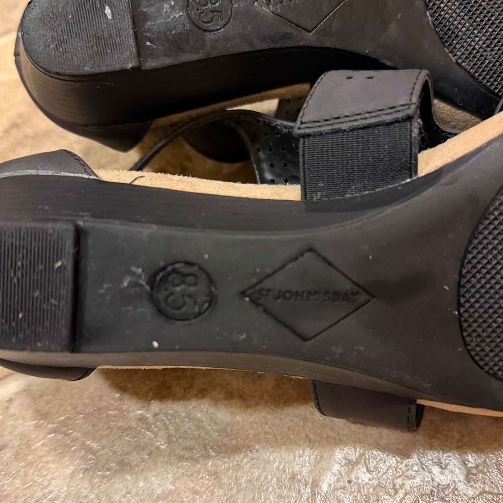 St Johns Bay Newcastle Black Perforated Wedge Sandals Memory Foam Womens 8.5 M - Picture 9 of 11
